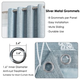 Melodieux Wheat Embroidery Linen Blackout Curtains for Living Room Bedroom Grommet Window Drape, White Wheat/Aqua Blue, 52 by 84 Inch (1 Panel)