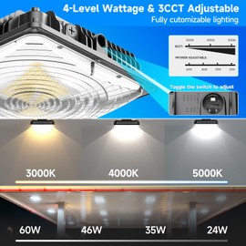 G GJIA LED Canopy Light 60W, 9000LM LED Canopy Lights Outdoor, 5000K Daylight Square Gas Station Light for Carport Shop Garage Warehouse Porch Hotel Building Entrances UL Listed, 1 Pack