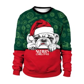 Jumppmile Unisex Ugly Cute Christmas Sweatshirt Crew Neck 3D Print Xmas Pullover Sweatshirt Hat Dog L/XL