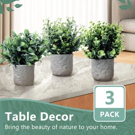 FGSAEOR Mini Potted Fake Plants, Small Artificial Greenery Realistic Plants Topiaries, Low Maintenance, for Home Office Shelf Desk Farmhouse Room Coffee Table Decor (3-Pack) (Grey (Round Pot))