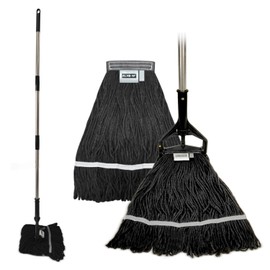 KLHB-YF Commercial Cotton Mop Heavy-Duty Industrial with 2 Replacement Heads 152 cm Handle Replacement mop Head (Black)