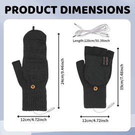 USB Heated Gloves for Women and Men, Full & Half Finger Double-Sided Heated Gloves Laptop Gloves Mitten Washable Design Knitting Hands Warmer for Winter Gift Indoor and Outdoor(Black)
