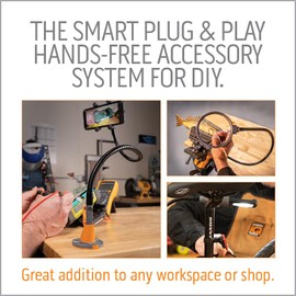 Work IQ Tools IQ Connect | Hands-Free Accessory System with 3 Bench Mounts | Includes Magnifying Glass, Rechargeable Work Light & Cell Phone Holder | Work Bench Accessories Compatible with IQ Vise