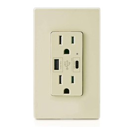 Micmi USB C Outlet PD 24W Power Delivery Type C + A Receptacle 4.8A, Receptacle 15 A 125 Volt Tamper-Resistant w/Screwless Wall Plate UL Listed (1Pack, Ivory, 15 Amp Outlet)