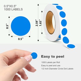 TRTAPE 1/2 Inch Circle Sticker Labels,Pack of 1000 Round Color Coding Circle Dots Stickers Labels,Dot Stickers Label Sticker for Home Office (Blue)