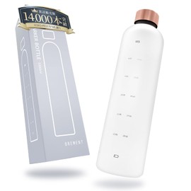 BREMENT Water Bottle with Time Marker, Tritan 33.8 fl oz (1000 ml), BPA Free, Large Capacity (Clear/Amber)