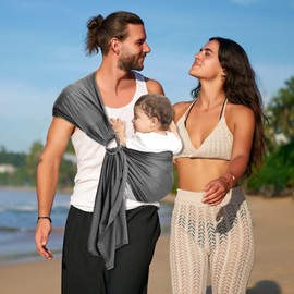 CUBY Einstellbar Schultertrage für Babys mit Rostfreier Doppel Ring, Baby Tragetuch mit Atmungsaktiv Masche, Babytragetuch Ring Sling Perfekt für Neugeborene und Kinder Unter bis 15kg (Dunkelgrau)