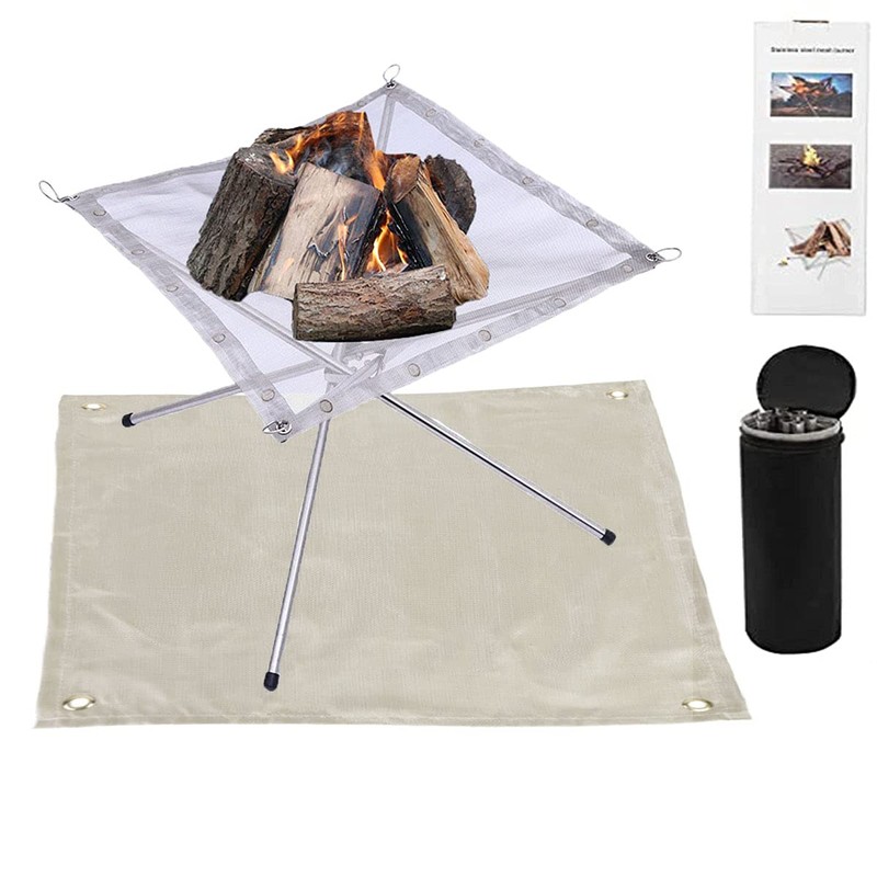Portable Outdoor Camping Fire Pit Mat BBQ Fireproof Mesh Foldable
