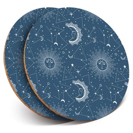 Destination Vinyl ltd 2 x MDF Glossy Top Coasters Round - Blue Sun & Moon Astronomy 12476