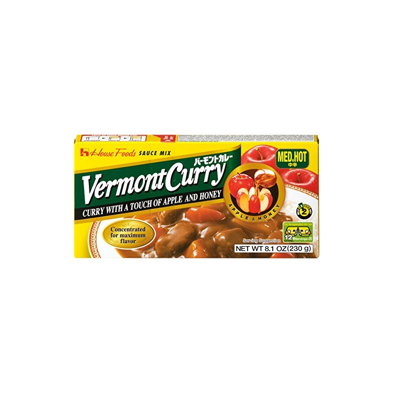 House Foods Vermont Curry, Medium Hot Boxes, 8.1 Ounce (Pack