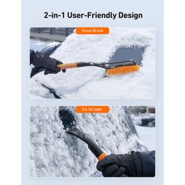 AstroAI 2 Pack 27" Snow Brush and Ice Scrapers for Car Windshield, Detachable Snow Scrapers with Ergonomic Foam Grip for Cars, Trucks, SUVs (Heavy Duty ABS, PVC Brush, Orange)
