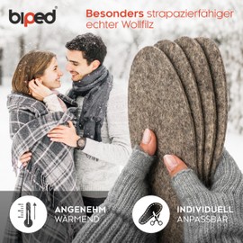biped 2 pairs of felt insoles made of pure wool, warming shoe insoles made of natural felt for a pleasant climate in the shoe z2754 (40-41)