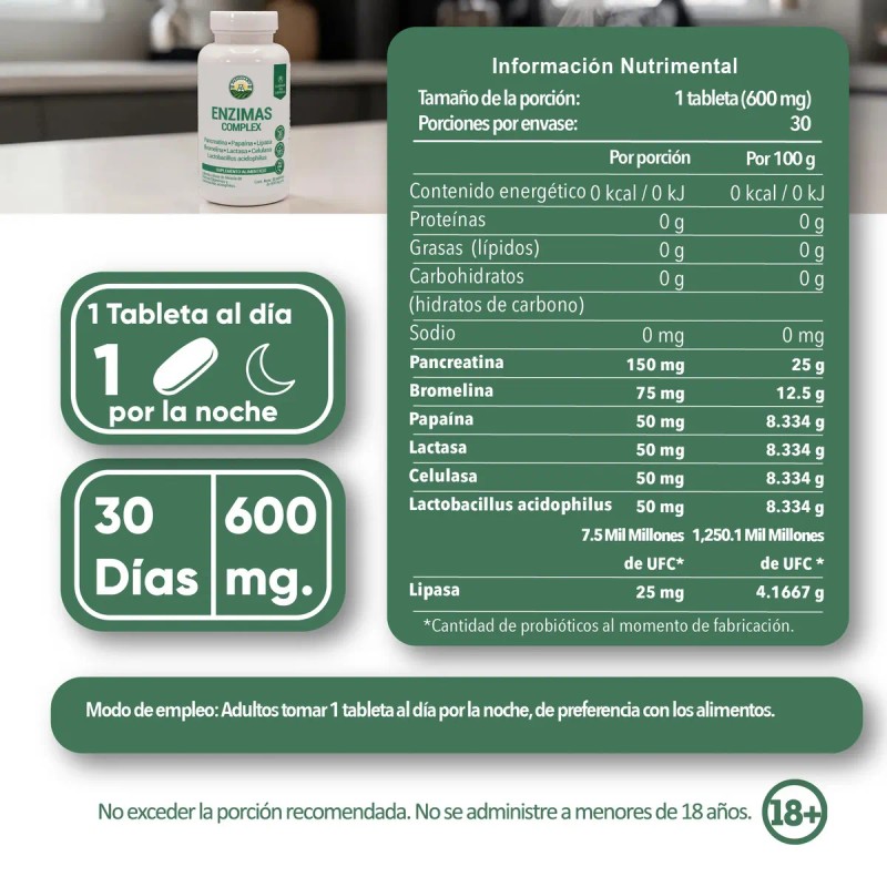 Enzimas Digestivas Lactasa Lipasa Caps Suplemento Digestión Absorción Nutrientes Pasiguaro