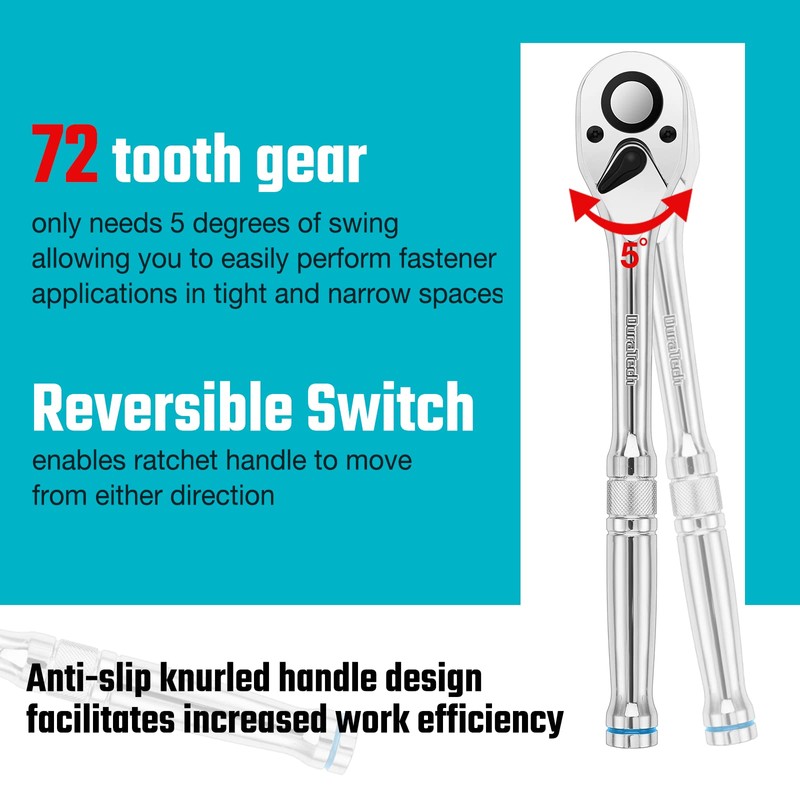 DURATECH 3-Piece Ratchet Set, 1/4", 3/8", 1/2", 72-Tooth with Quick-Release
