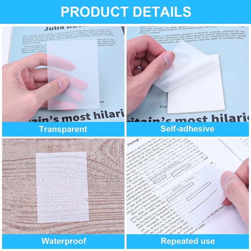 Vicloon Transparent Sticky Notes 70 * 95mm, 200Pcs Self-Stick Note