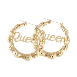 Round Bamboo Grain Earrings for Women 90's Big Hoop Earrings Hip Hop Party Jewelry 90mm (Gold-A)