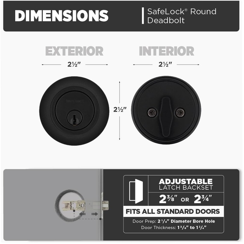Weiser Safelock Matte Black Round Deadbolt Lock, ANSI/BHMA Grade 3