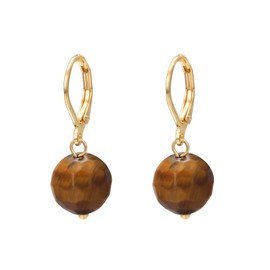 Vissen Tiger Eye Stone Earrings For Women Gold Plated Drop Leverback Earrings Ball Vintage Jewellery