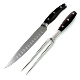 Carving Knife and Fork Set - with 8" Carving Knife &8 " Straight Metal Fork Triple-Rivet German Steel Forged Kitchen Carving Set, Professional Meat Carving Knife Gourmet BBQ Tool Set