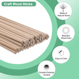 M METERXITY 50-Pack Dowel Rods Wood Sticks, 1/8 x 4 Inch Wooden Dowel Rods, Unfinished Hardwood Sticks, Precut Dowels for Crafting/DIYers/Make Baking/Decorating [Wood Color]