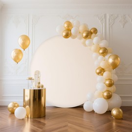 MEHOFOND 6.56 Feet (2Meters) Pure Beige Circular Background Birthday Baby Shower Wedding Custom Party Decoration Background Banner Newborn Photography Prop (Without Stand)
