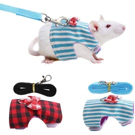 2 Pieces Hamster Harness and Pull Rope Small Animal Outdoor Walking Vest Chest Strap for Rabbit Squirrel Bunny Ferret Guinea Pigs (Red Grid + Blue Stripes, S)