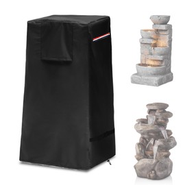 Garden Fountain Cover,Outdoor Heavy Duty Waterproof Dustproof Winter Cover for Cascading Bowls and Stacked Stones Water Fountain with Zipper and Drawstring.(Black,18.5" L x 18.5" W x 33" H)