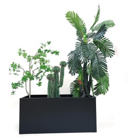 MinCHI257 40" L x 16" W x 18" H Metal Tall Rectangular Planter - Large Planter Box for Outdoor Patio/Porch Modern Design for Plants, Flowers, Garden,Spliced Flower Pot (Black)