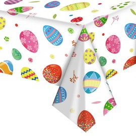 Easter Table Cloth, 137x274cm Rectangular Plastic Waterproof white Easter Eggs Tablecloth, Easter Party Supplies, Easter Table Decorations for Easter Party