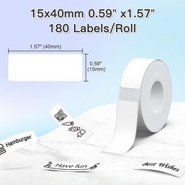 POLONO Genuine P31S Label Maker Tape, Adapted Label Print Paper, 15x40mm(0.59"x1.57"), Self-Adhesive Label Maker Tape Refill for Home/Office, Compatible with P31S Label Maker, 180 Labels, White