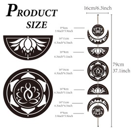 CREATCABIN 7pcs Moon Phase Wall Hanging Set Boho Decor Wooden Wall Art Witchy Decor Rustic Black Wood Moon Modern Art Wall Sign Decorative for Home Yoga Apartment Bar Room 6.3 x 37.1 Inch(Lotus)