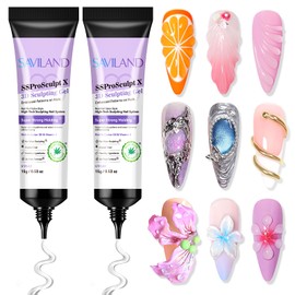SAVILAND 3D Nail Gel Set: 2PCS 15g No Wipe Clear 3D Nail Gel Sculpting Gel for Nail Art Strong Molding 3D Gel Nail Art Carving Gel Nail Polish Rhinestone Glue Gel for Nail Art Design Home Manicure DIY