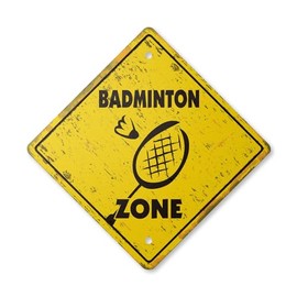 Badminton Vintage Crossing Sign Zone Xing | Indoor/Outdoor Plastic | 20" Tall Rustic Sport Game Shuttlecock Racquet net Game Sport