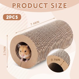 Dansydaisy 2 Pack Hamster Tunnel Tube Toy - 7.5" Natural Corrugated Cardboard Chew Toy & Hideout - Safe for Syrian Hamsters, Gerbils, Rats, Mice, Parrots, and Other Small Pets