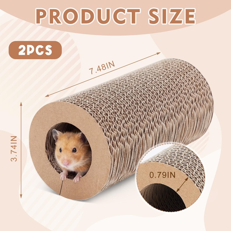 Dansydaisy 2 Pack Hamster Tunnel Tube Toy - 7.5" Natural