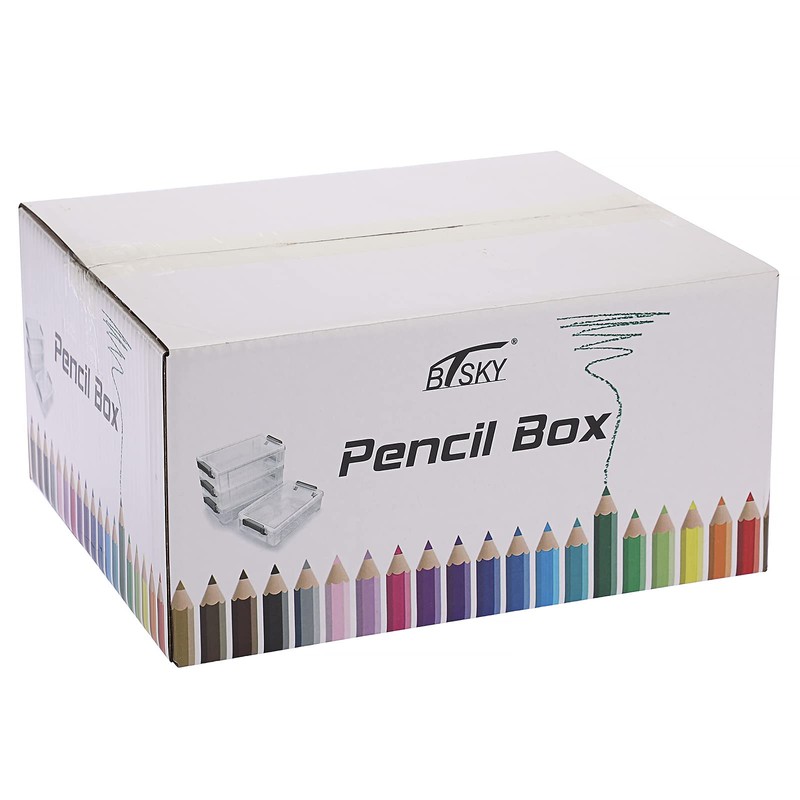 BTSKY Pack of 4 Stackable Transparent Pen Boxes, Office Supplies
