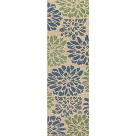 JONATHAN Y Zinnia Modern Floral Textured Weave Indoor/Outdoor Navy/Green 2 ft. x 8 ft. Runner Rug, Bohemian,EasyCleaning,HighTraffic,LivingRoom,Backyard, Non Shedding