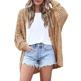 HOTOUCH Lightweight Crochet Cardigan for Women Long Sleeve Open Front Knit Oversized Cardigans Sweaters