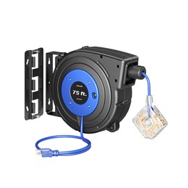 DEWENWILS Extension Cord Reel, 75FT Retractable Cord Reel, Twist-lock Stopper, 14/3C SJTOW, 6 Grounded Outlets, Retractable Extension Cord Reel, 10A Circuit Breaker, Heavy Duty Power Cord, ETL Listed