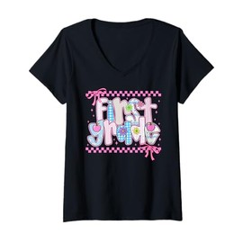 Womens Preppy Coquette First Grade Back To School Teachers Girls V-Neck T-Shirt