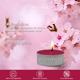 pajoma® Scented Tea Lights in Aluminium Case, Pack of 30, Wild Cherry, Burning Time Approx. 4 Hours, Height 1.5 cm, Diameter 3.5 cm, Decoration, Catering, Outdoor, Wind Glasses, Wedding