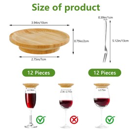 WATUNID Weinglas Charcuterie Board, 12Pcs Bambus Weinglas Topper mit 12PC Edelstahl Obst Gabeln, Weinglas Topper Untersetzer für Familie Versammlung Party Vorspeisenteller Dessertteller Glas
