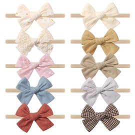10 PCS Newborn Bows and Headhands Nylon Infant Bows Hair Accessories for Newborn Handmade Bows Soft Baby Headbands Infant Toddlers Headbands Baby Girl Hair Bows Baby Bows Beige One Size