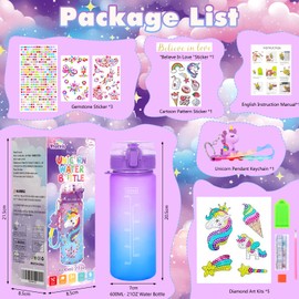 Vautvis Unicorn Drinking Bottle for Girls, 600 ml, Leak-Proof, for Decorating