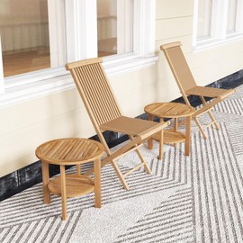 Giantex Teak Wood Outdoor Side Table - 19.5" Small Patio Coffee Table with Slatted Top, Open Shelf, Easy Assembly, 2-Tier Adirondack Table, Round End Table for Porch, Backyard, Garden, Pool (2)