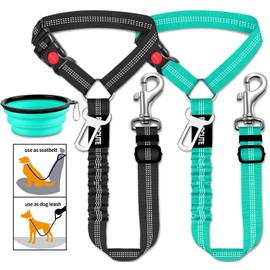 3 Piece Dog Car Seat Belt Set - Retractable Adjustable Pet Seatbelts for Vehicle Headrests - Heavy Duty, Elastic & Durable Car Harness for Dogs