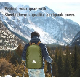 Sheelokhwui Waterproof Backpack Rain Cover, Heavy-Duty Nylon Pack Cover with Upgraded Double Adjustable Closure System and a Carry Pouch for Hiking, Cycling, Camping, Outdoor (Army Green, M, 25-45L)