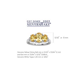 1.96ct. 3-Stone Natural Citrine & White Topaz Gold Plated 925 Sterling Silver Ring Size 7