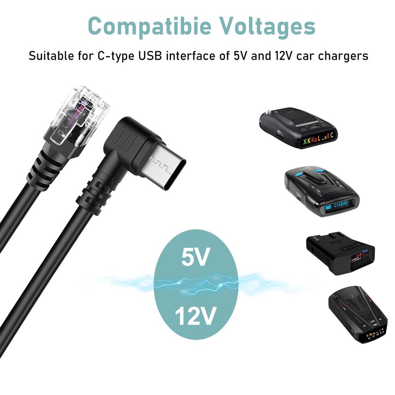 SYGGDERS USB-C to RJ11 Power Cord, Radar Detector Cable, for