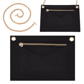 WADORN 1 Set Purse Organiser Insert Conversion Kit with Gold Chain, Felt Handbag Organiser Insert, Mini Envelope Bag, Conversion Accessories for Kirigami Pochette, Black